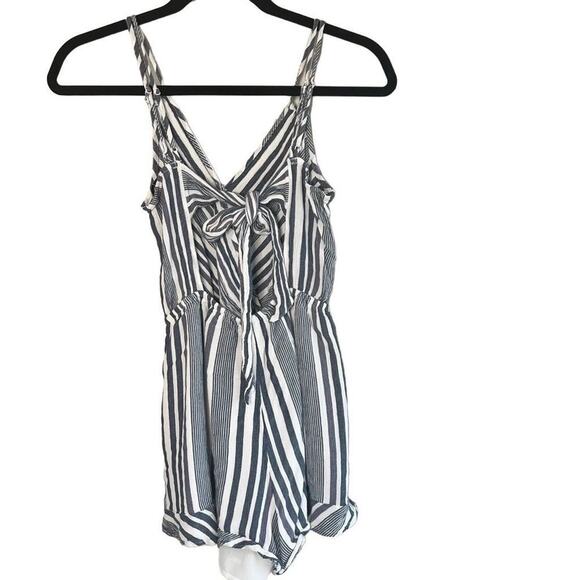 American eagle AEO spaghetti strap blue white striped v neck lined romper small - Picture 1 of 12